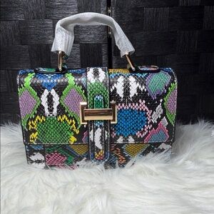 Multicolor Snake Print Satchel New Without Tag